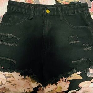 Black Ripped Jean/Denim Shorts Raw Hem